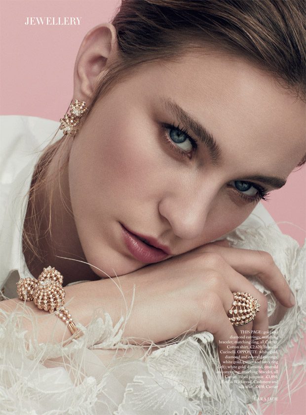 Nicole Pollard Models Cartier Jewellery for British Harper's Bazaar