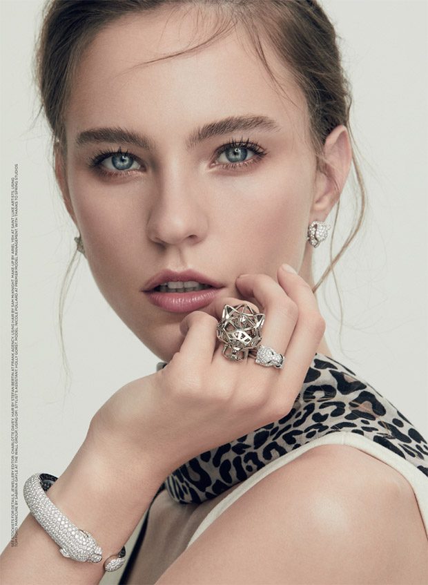 Nicole Pollard Models Cartier Jewellery for British Harper's Bazaar