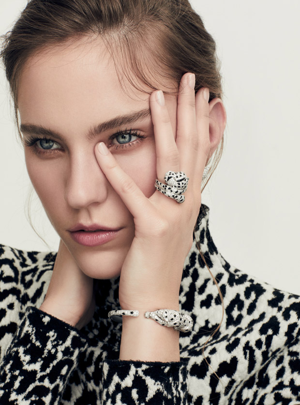 Nicole Pollard Models Cartier Jewellery for British Harper's Bazaar